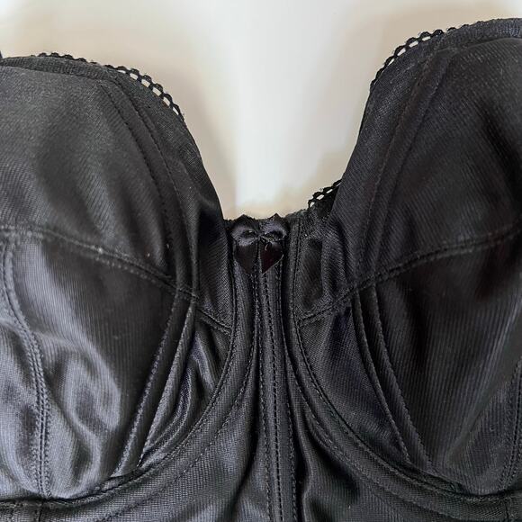 Vintage 80s Black Satin Boned Corset Bra – Goddess Strapless Bustier 40B - Picture 4 of 9